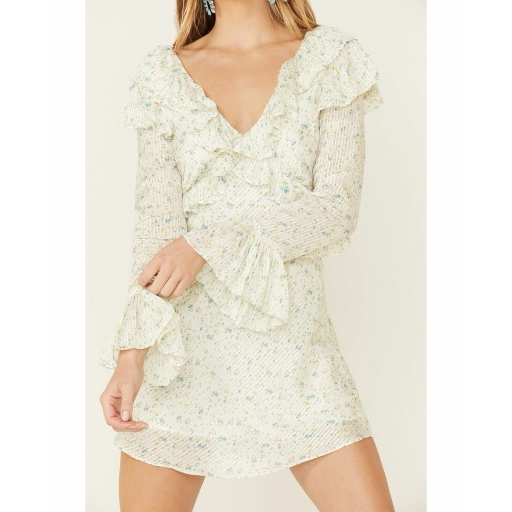 FREE PEOPLE‎  Women's Sweetest Thing Long Sleeve Minidress Size 2 Ivory Combo